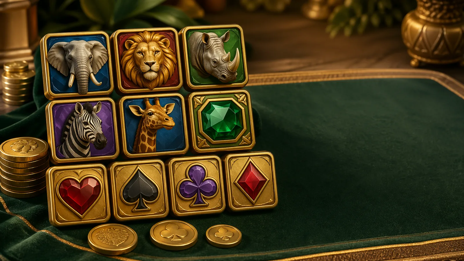 Mega Moolah symboler — lejon-wild, apa-scatter, elefant, buffel och savann-tema