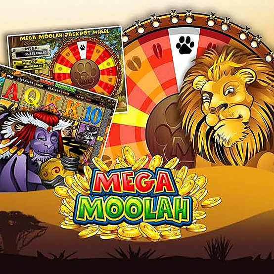 Mega Moolah seriecollage med hjul och symboler